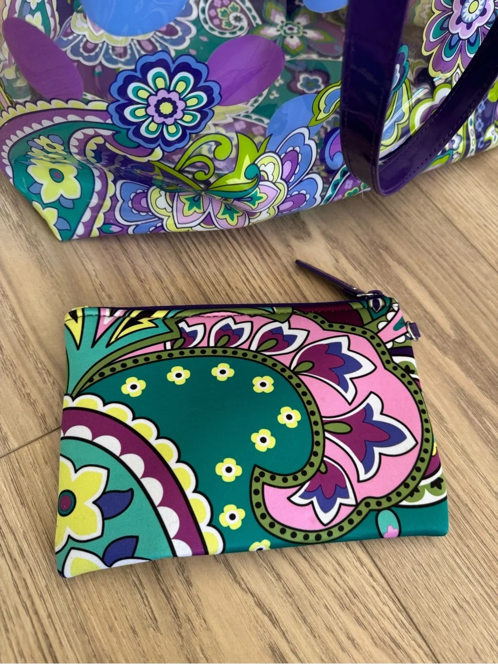 Vera Bradley clear PVC tote bag with matching zippered pouch